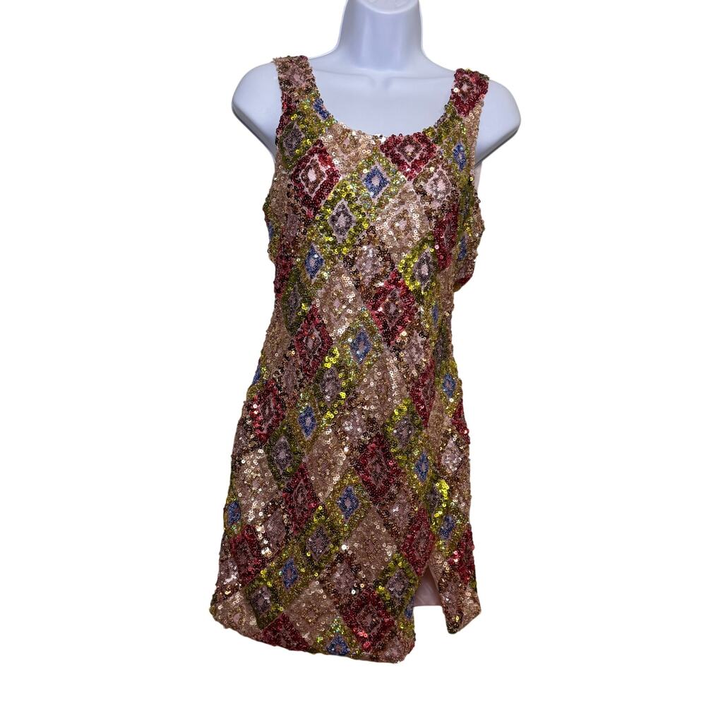 Estelle’s Closet Isla Sequin Mini Dress Multicolor Gold - Picture 2 of 8